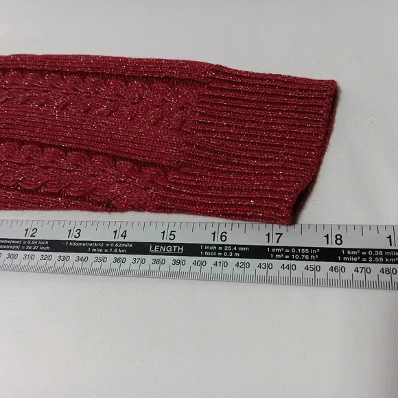 ATHLETA Crossroads Crewneck Sweater Red Metallic Cable Knit. Ladies size xs - Picture 6 of 10